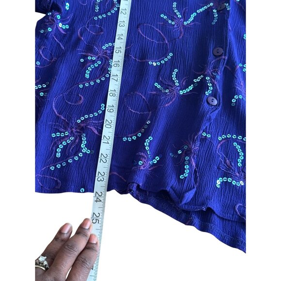 Womens Vintage Purple Sequin Embellished Button-Up Blouse Short Sleeve 2X - Picture 7 of 9